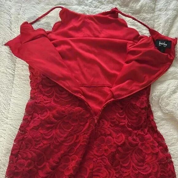 By&By Sleeveless Bodycon Red Floral Lace Mini Dress Juniors Sz.13 - Picture 7 of 7